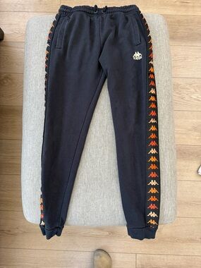Kappa Black Joggers with Orange Logo Tape
